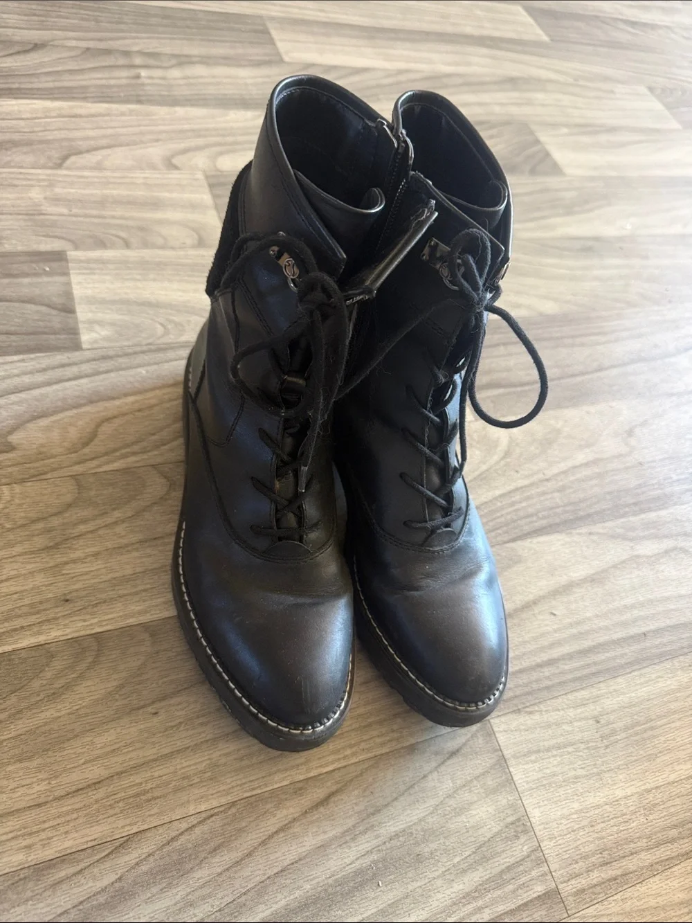 Franco Sarto Black Leather Lace-Up Ankle Boots